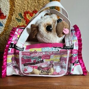 Barbie Pink & White Pet Tote with Plush Puppy for Adoption